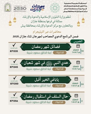 الشؤون الإسلامية بجازان تواصل مناشطها الدعوية بعددٍ من محافظات المنطقة
